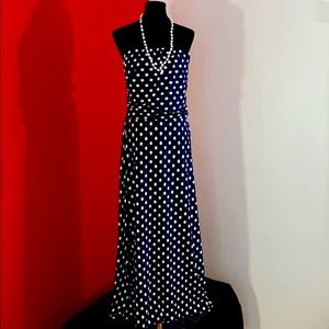 Blue and white polkadot plus size maxi dress.